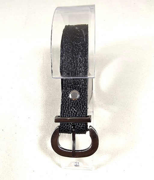Ceinture fine pour Elle, cuir noir, boucle m&eacute;tal bross&eacute;