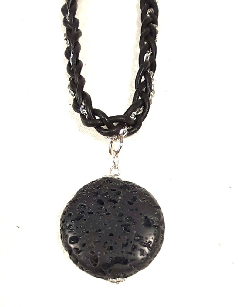 Collier cuir et pierre de lave